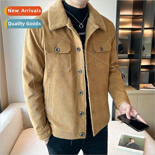 2023 new jacket men corduroy padded warm windprofur collar j