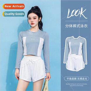 Womens Long Two Sports Piec Slim Swimsu Sunscreen Spl Sleeve