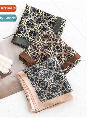 Printed Small Square Scarf Fresh Sweet Camellia Flower mulat