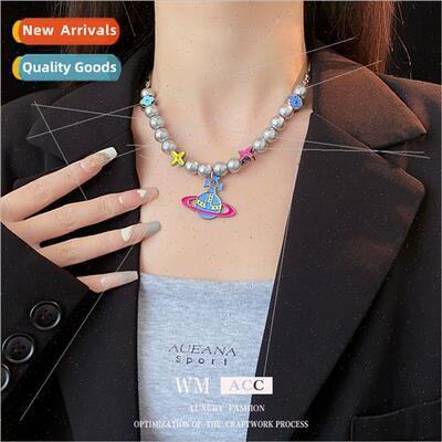 Tanium steel colorful planet pearl oil drop necklace hundred