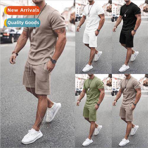 2022 New  Men Summer Short Sleeve Shorts Su Men Athletic Cas