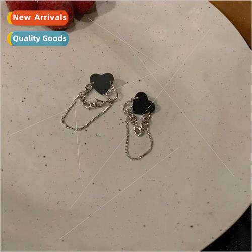 Filter black heart chain earrings female 2022 new tide niche