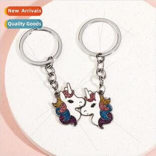 Cute unicorn keychain cartoon pony key chain pure metal key