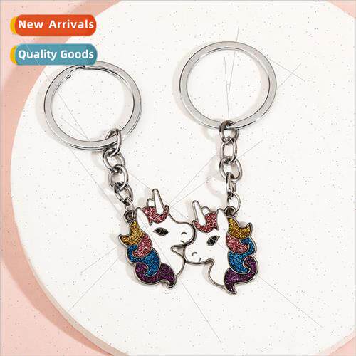 Cute unicorn keychain cartoon pony key chain pure metal key