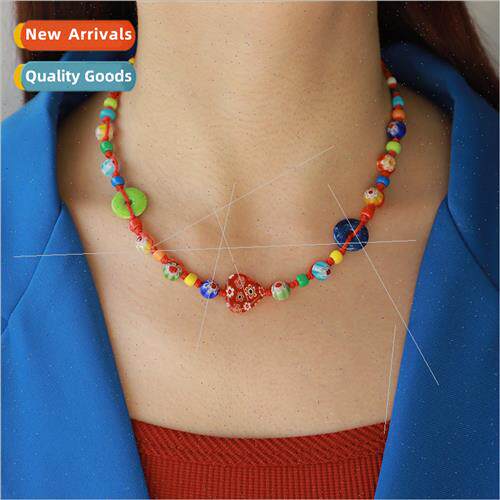 handmade knting beaded thousflowers glazed necklace set fema