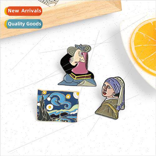 Cartoon fine oil painting alloy brooch Van Gogh starry sky o