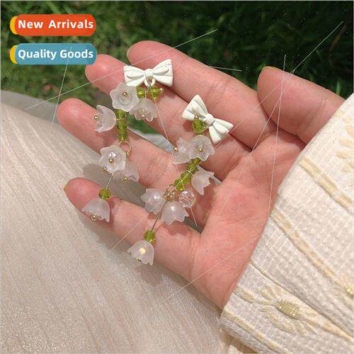 Green flowers tassel earrings gentle spring bow sweet outing