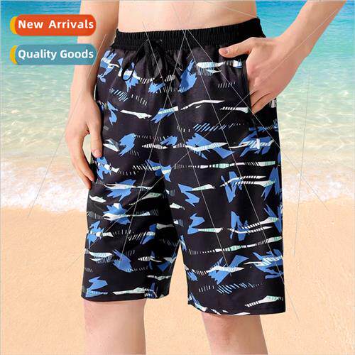 Double layer five swim trunks printed flat zipper anti-embar