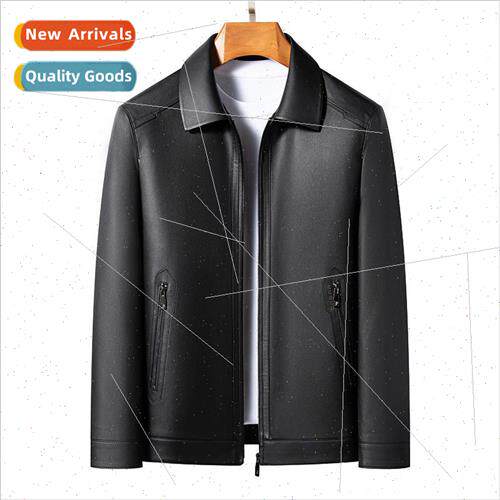 Men lapel leather jacket middle-aged men high-end fall leath