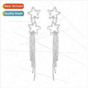 diamond pentagram ladies tassel full long New earrings