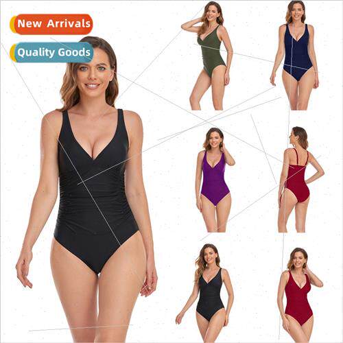Triangle One-piece Swimsu Slim Sexy V-Neck Solid Color Europ