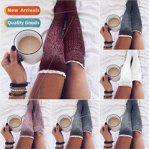 Europe Lace Lace Stockings Knted Knee High Pile Socks Women