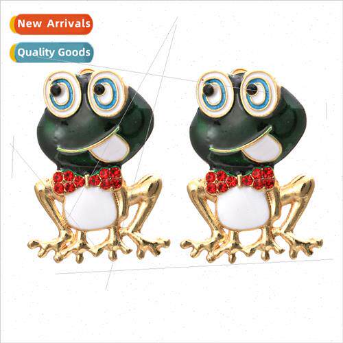 Exaggerated personaly color glaze zinc alloy small frog earr