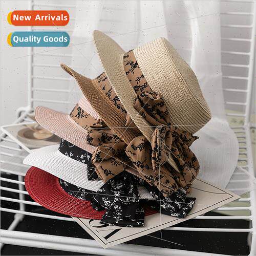 Flat top small broken flowers silk scarf straw hat summer la
