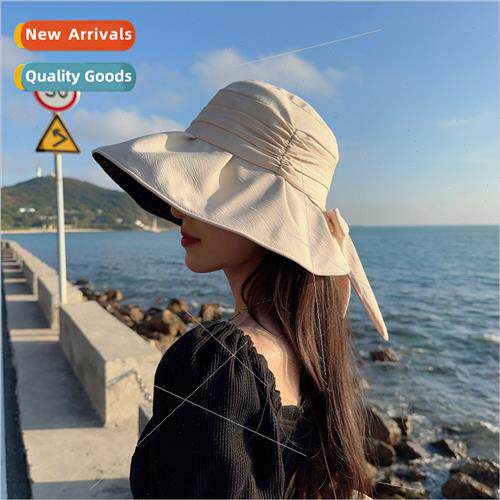 new large brim sunshade fisherman hat bow ponytail sun hat U