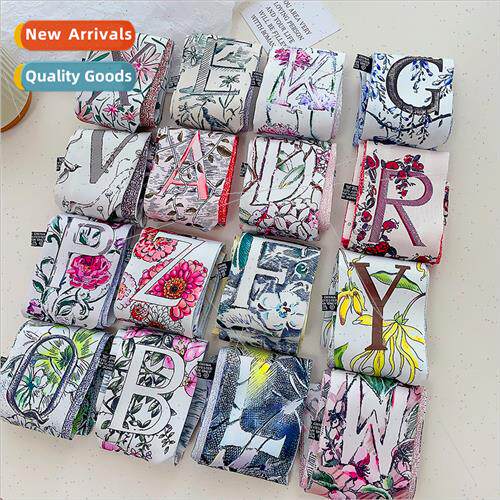 Chinese 26 letters floral long diagonal twill small silk sca