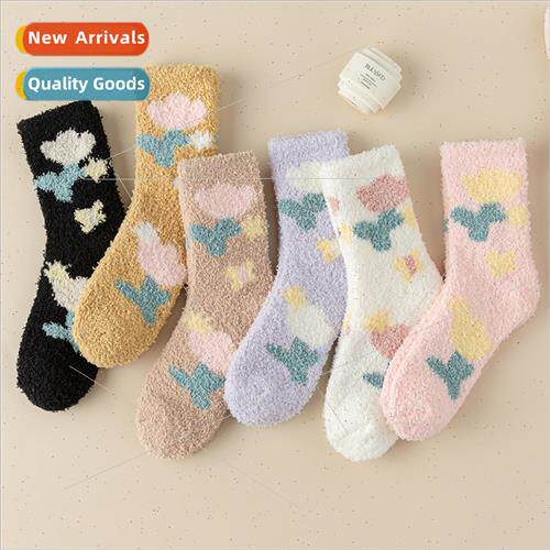 Coral velvet socks women fall winter mid-calf socks cute Jap