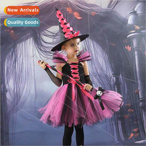 Europe Kids Halloween Costumes Wch Fluffy Saree Wch Hat Girl