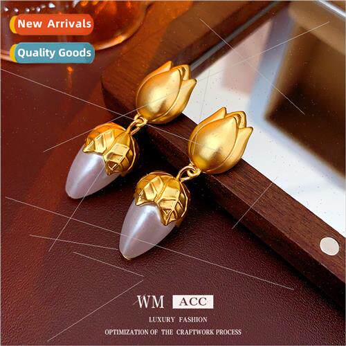 Earrings lver Pin Metal Flower Pearl Drop Earrings Fashion