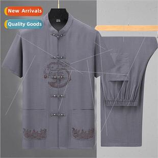 sleeved male middle short Tang year Dad aged summer