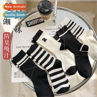 calf ins letters womens bla embroidered mid socks Socks tide