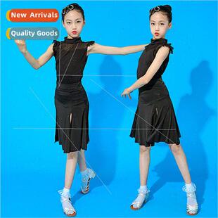 Girls Costume Children Spl Sleeveles Latin Black Dance