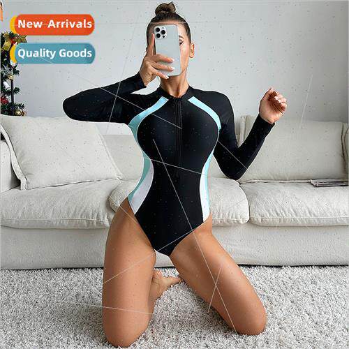 2023 New One-piece Swimsu Solid Color Patchwork Swimsu Women