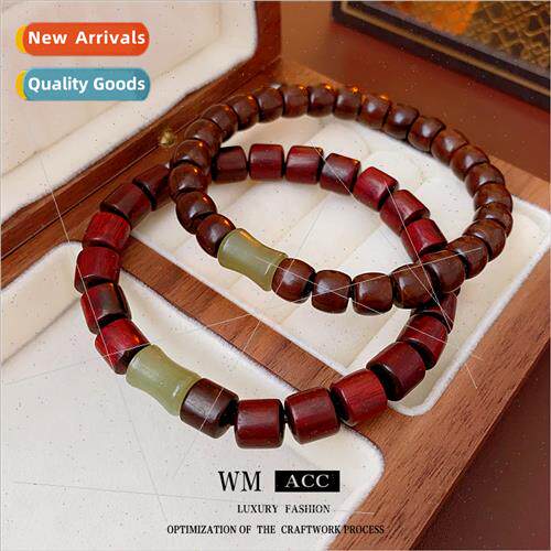 Sandalwood Cylinder Dark Red Bamboo Jade Stch Bracelet Hundr