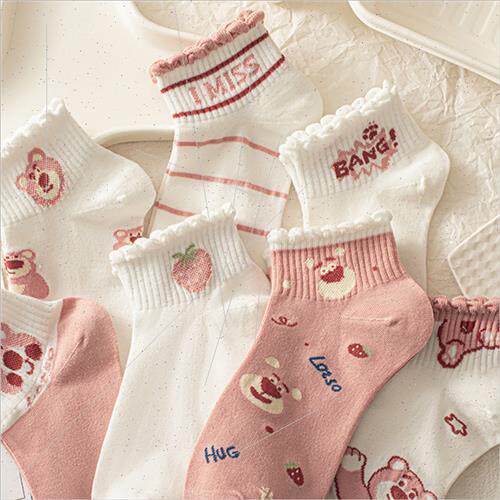 Strawberry Bear socks female short socks high color value su