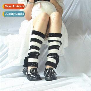 Hyun-ah stacked sock covers ladies Korea winter striped acry
