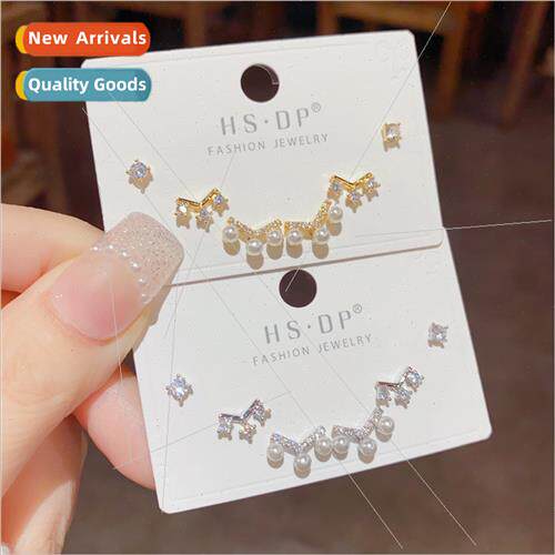 s925 silver needle exquise pearl zirconia earrings combinati