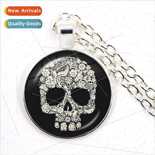Mexican Sugar Skull Time Gemstone Pendant Top Chain Skull Ch