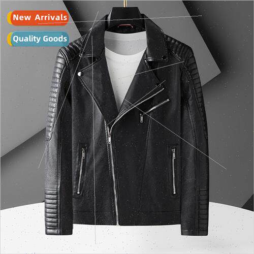 Men high-grade  PU leather jacket 2023 spring fall thin obli