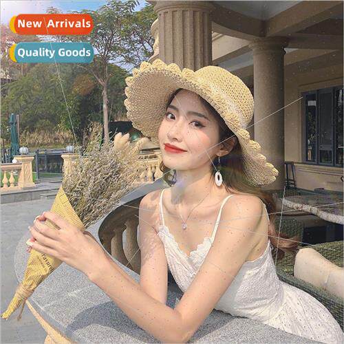 Ins straw hat female summer foldable beach hat female vacati