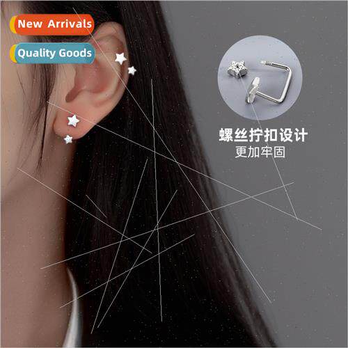 S925 lver Black Threaded Pentagram Earrings Women 2023 New W