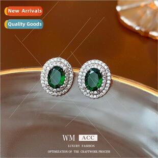 emerald earrin 925 pin earrings fashion oval silver zirconia
