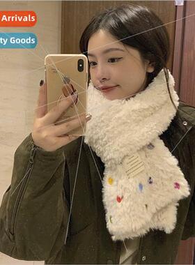 Korea ins fashion colorful buttons plush milk whe scarf fema