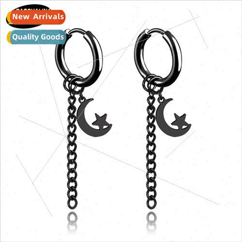 Star moon earrings Tanium steel earrings whout ear holes hea
