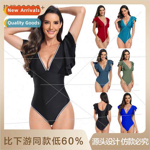 2024 new one-piece swimsu women Europe ruffle lace deep V se