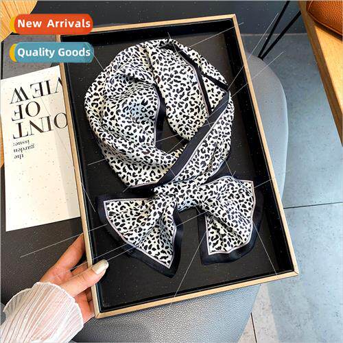 new Korea  leopard print simulation silk scarf long early fa