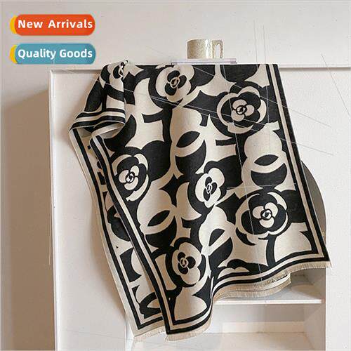 Black whe camellia scarf winter vintage fashion versatile fa