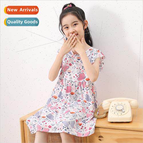 2023 new girls cotton silk fly sleeve dress middle large chi