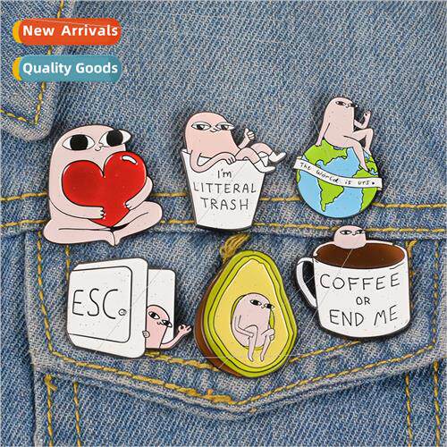 Alloy Drip Oil Badge Cartoon Pink Monster Avocado Coffee Cup