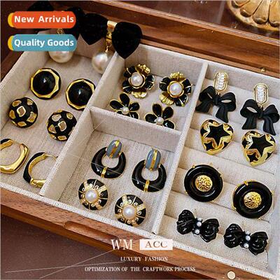 French retro oil drop round metal earrings fall winter earri