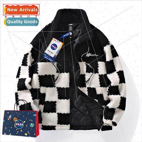 lamb wool cotton jacket checkerboard checkerboard cozy colla