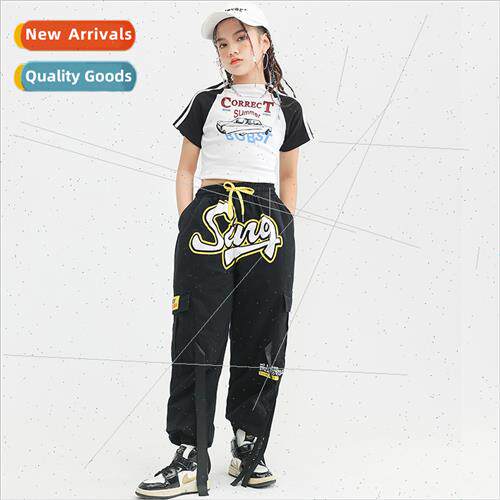 Jazz Dance Costume Girls Top Summer Black Work Pants Su Less
