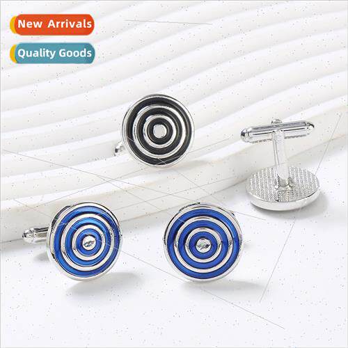 new round clear blue lacquer cufflinks men French shirt cuff