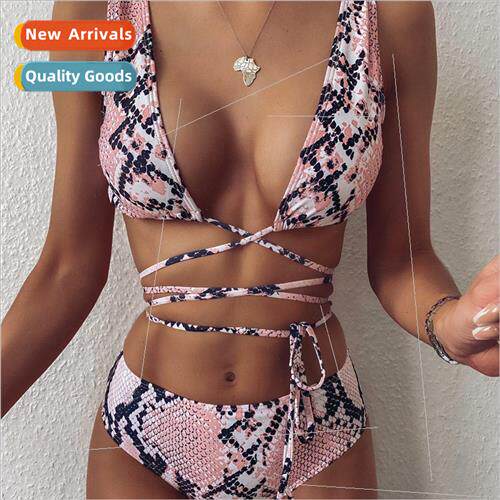 Europe Womens Spl Tie Swimsu Snake Print Sexy Bikini W75