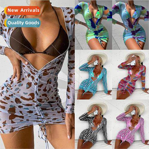 2022 new transparent mesh digal three-piece printed sunscree