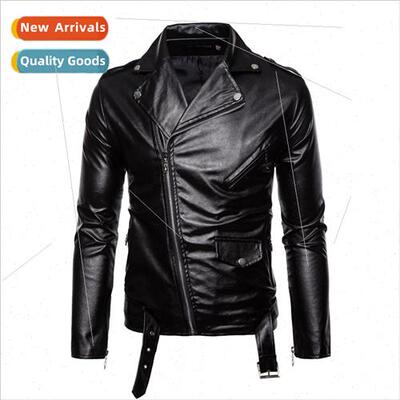 2021 Autumn New Men Lapel Button Zipper Decoration Motorcycl